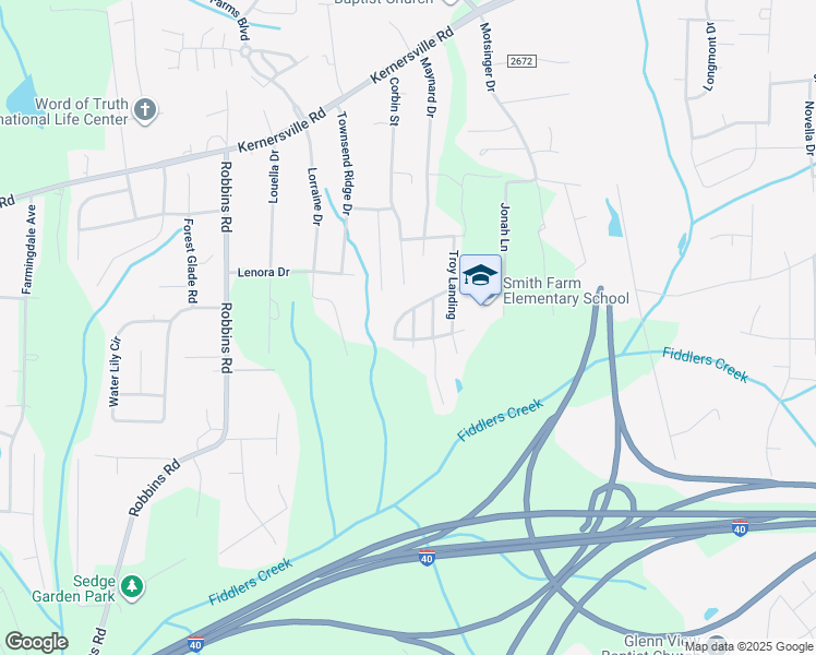 map of restaurants, bars, coffee shops, grocery stores, and more near 616 Gary Trail in Winston-Salem