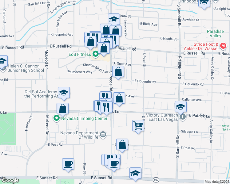 map of restaurants, bars, coffee shops, grocery stores, and more near 3430 Callahan Avenue in Las Vegas
