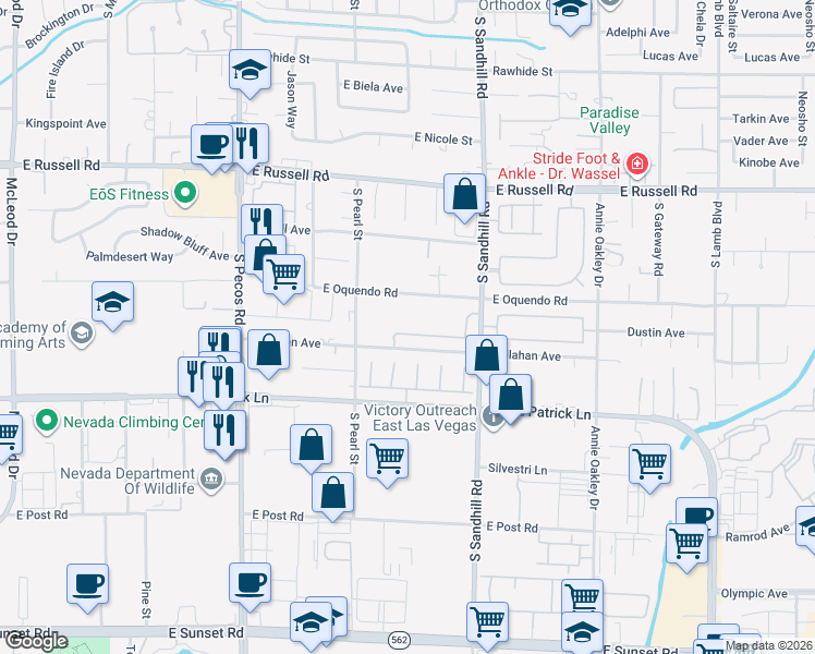 map of restaurants, bars, coffee shops, grocery stores, and more near 3684 Miguels Lane in Las Vegas