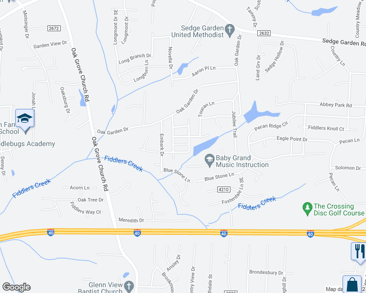 map of restaurants, bars, coffee shops, grocery stores, and more near 5134 Benjamin Court in Kernersville