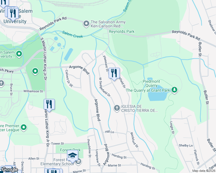 map of restaurants, bars, coffee shops, grocery stores, and more near 1320 Palmetto Drive in Winston-Salem
