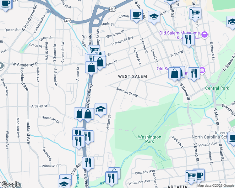 map of restaurants, bars, coffee shops, grocery stores, and more near 924 Hutton Street in Winston-Salem