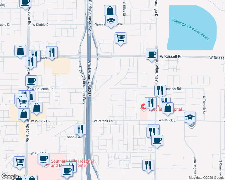 map of restaurants, bars, coffee shops, grocery stores, and more near 8873 West Oquendo Road in Las Vegas