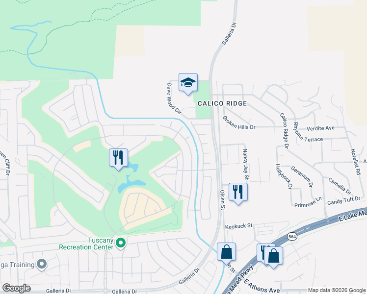 map of restaurants, bars, coffee shops, grocery stores, and more near 1093 Via Prato Lane in Henderson