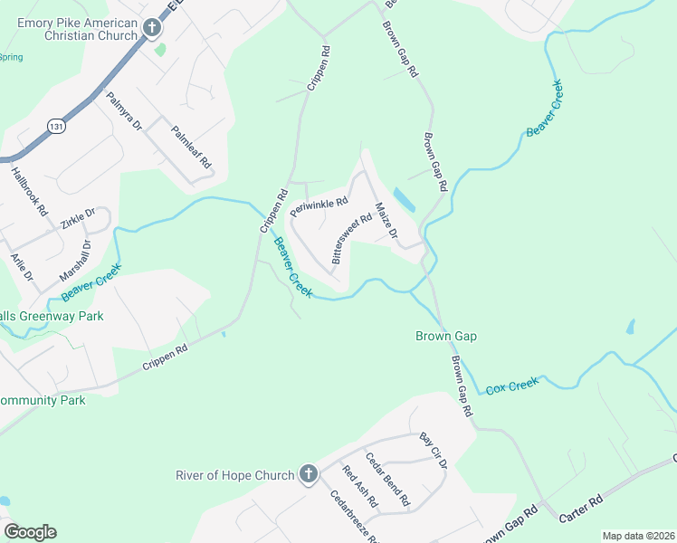 map of restaurants, bars, coffee shops, grocery stores, and more near 7105 Periwinkle Road in Knoxville