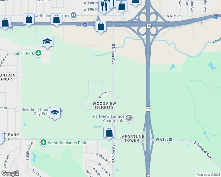 map of restaurants, bars, coffee shops, grocery stores, and more near 5639 South Vancouver Avenue in Tulsa