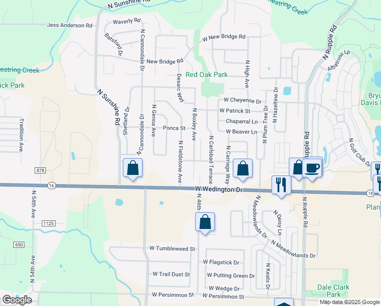 map of restaurants, bars, coffee shops, grocery stores, and more near 1273 North Boxley Avenue in Fayetteville