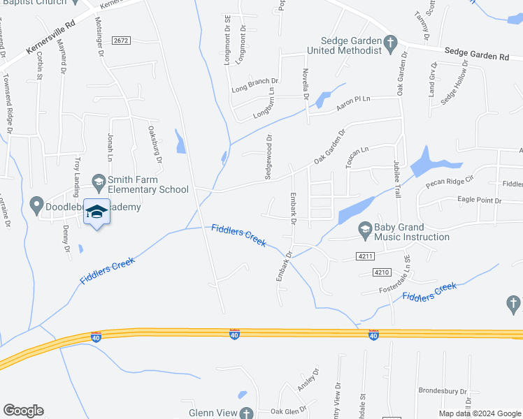 map of restaurants, bars, coffee shops, grocery stores, and more near 4975 Fiddlers Run Drive in Kernersville