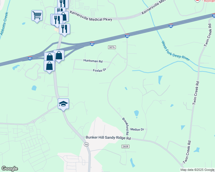 map of restaurants, bars, coffee shops, grocery stores, and more near 1742 Brookford Road in Kernersville