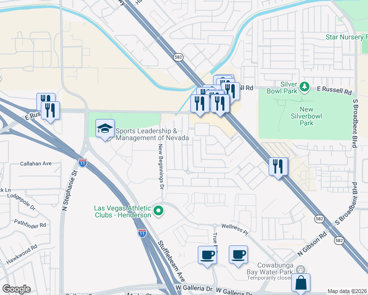 map of restaurants, bars, coffee shops, grocery stores, and more near 5951 Trickling Descent Street in Henderson