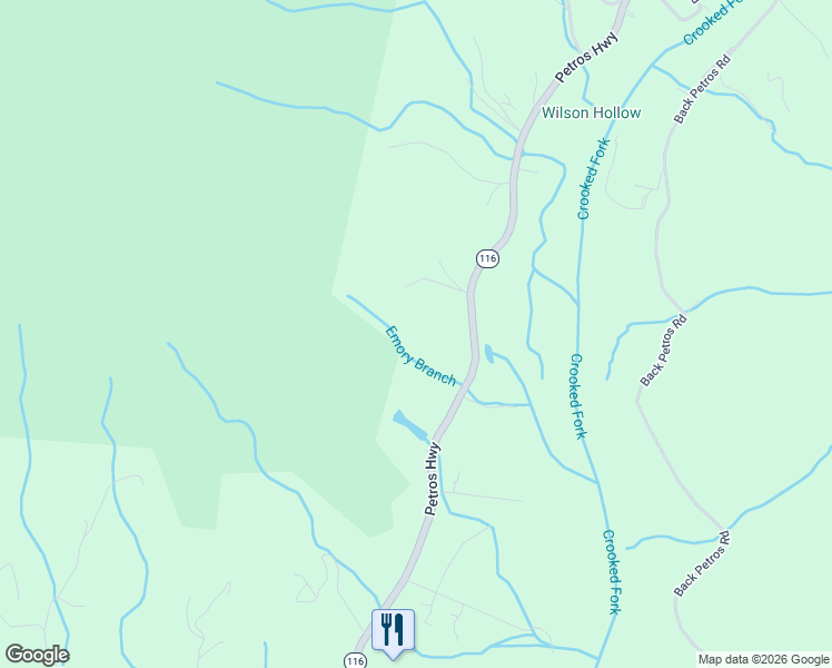 map of restaurants, bars, coffee shops, grocery stores, and more near 10416 Petros Highway in Oliver Springs