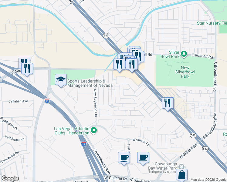 map of restaurants, bars, coffee shops, grocery stores, and more near 5939 Trickling Descent Street in Henderson