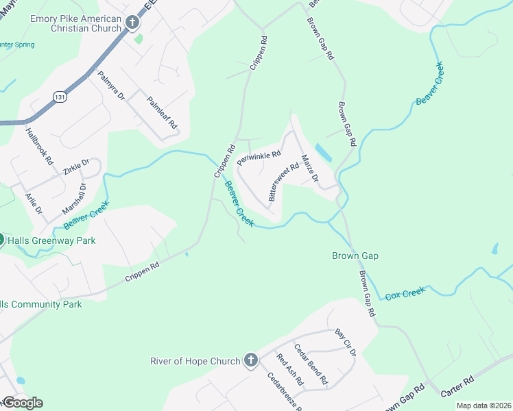 map of restaurants, bars, coffee shops, grocery stores, and more near 7113 Periwinkle Road in Knoxville