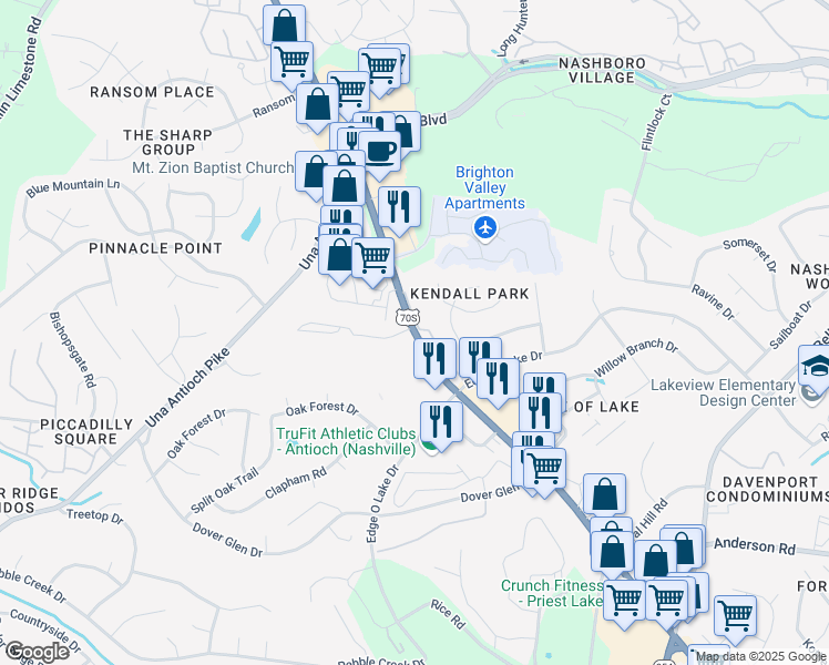 map of restaurants, bars, coffee shops, grocery stores, and more near 2453 Murfreesboro Pike in Nashville