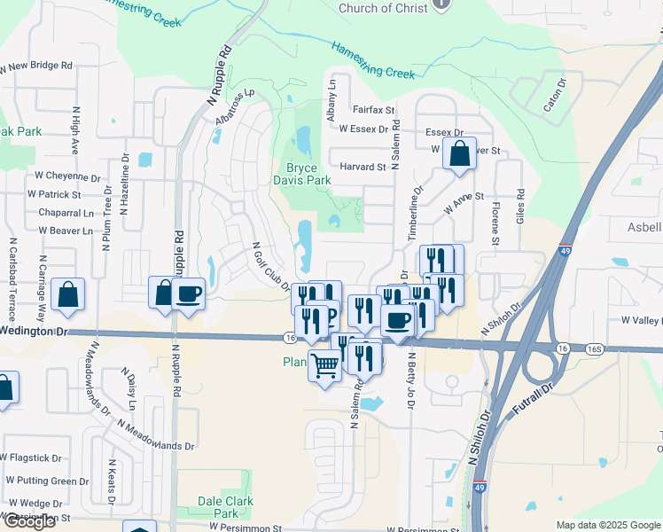 map of restaurants, bars, coffee shops, grocery stores, and more near 1325 Granite Avenue in Fayetteville
