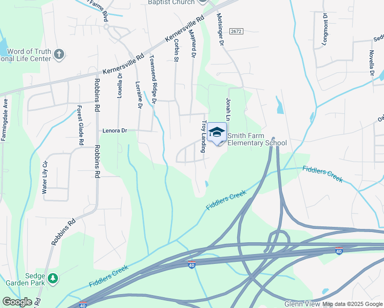 map of restaurants, bars, coffee shops, grocery stores, and more near 618 Denny Drive in Winston-Salem