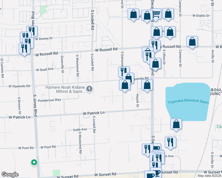 map of restaurants, bars, coffee shops, grocery stores, and more near 5995 South Edmond Street in Las Vegas