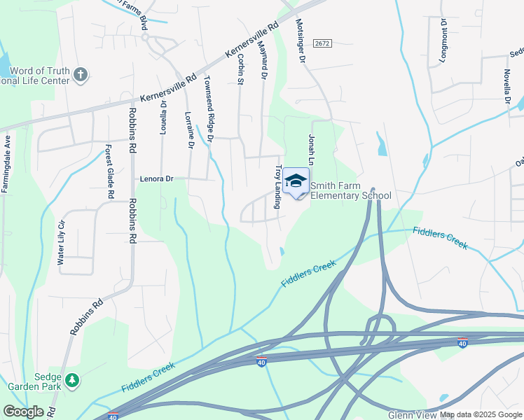 map of restaurants, bars, coffee shops, grocery stores, and more near 618 Denny Drive in Winston-Salem