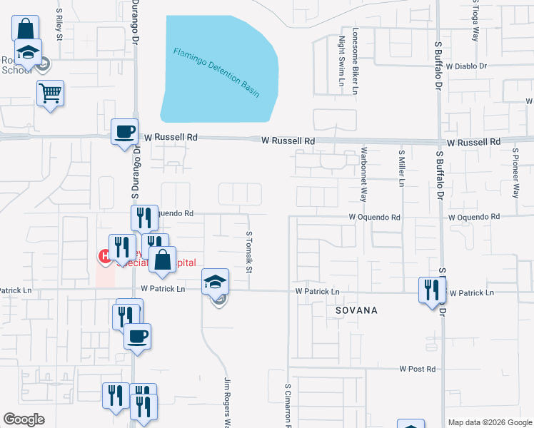 map of restaurants, bars, coffee shops, grocery stores, and more near 8200 West Oquendo Road in Las Vegas