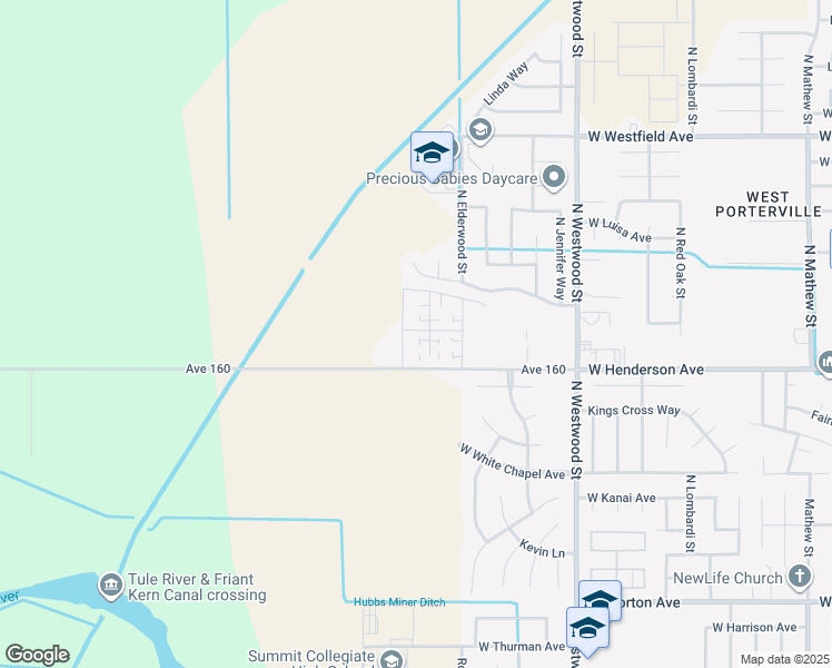 map of restaurants, bars, coffee shops, grocery stores, and more near 21900-22098 West Henderson Avenue in Porterville