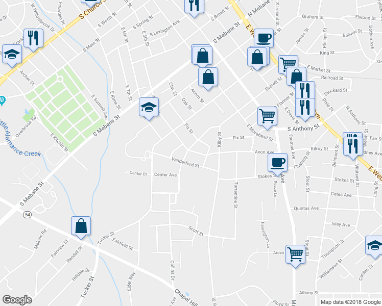 map of restaurants, bars, coffee shops, grocery stores, and more near 802 Everett Street in Burlington