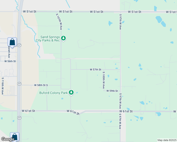 map of restaurants, bars, coffee shops, grocery stores, and more near 5702 South 102nd West Avenue in Sand Springs