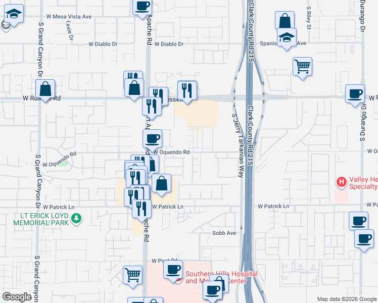 map of restaurants, bars, coffee shops, grocery stores, and more near 9292 West Oquendo Road in Las Vegas