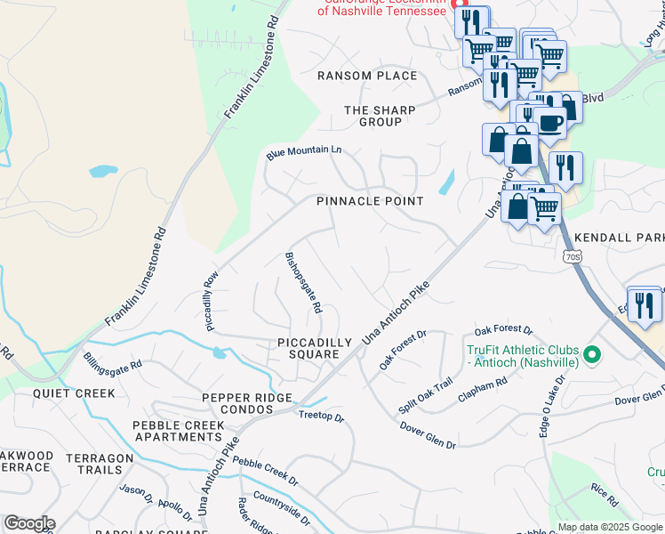 map of restaurants, bars, coffee shops, grocery stores, and more near 939 Strand Fleet Drive in Nashville