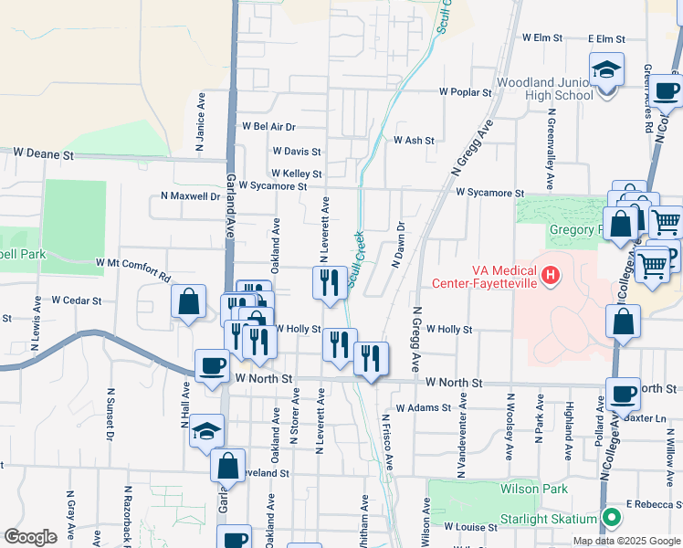map of restaurants, bars, coffee shops, grocery stores, and more near 794 West Breeze Cove in Fayetteville