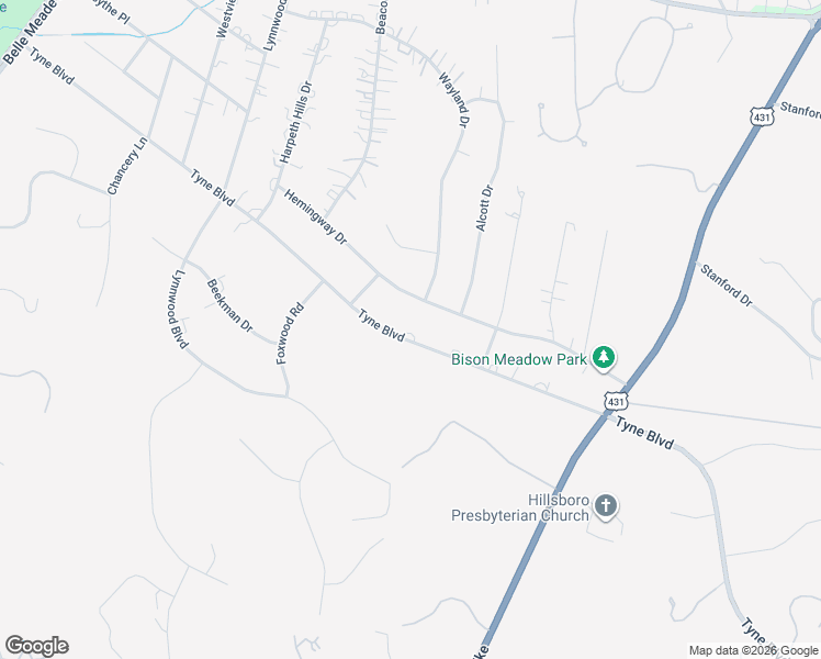 map of restaurants, bars, coffee shops, grocery stores, and more near 2504 Tyne Boulevard in Nashville