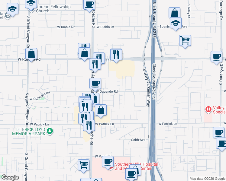 map of restaurants, bars, coffee shops, grocery stores, and more near 9282 West Oquendo Road in Las Vegas