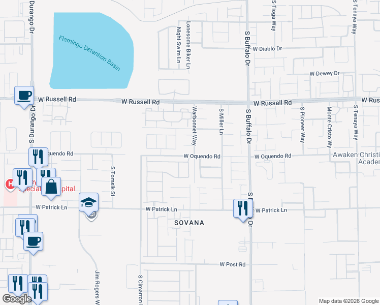 map of restaurants, bars, coffee shops, grocery stores, and more near 8020 West Oquendo Road in Las Vegas