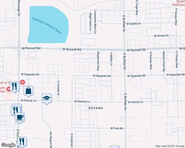 map of restaurants, bars, coffee shops, grocery stores, and more near 8050 West Oquendo Road in Las Vegas