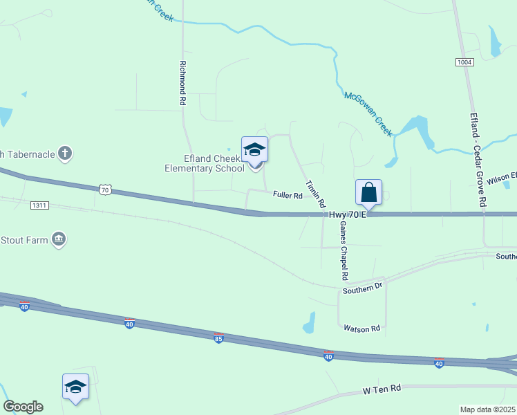 map of restaurants, bars, coffee shops, grocery stores, and more near 4402 U.S. 70 in Mebane