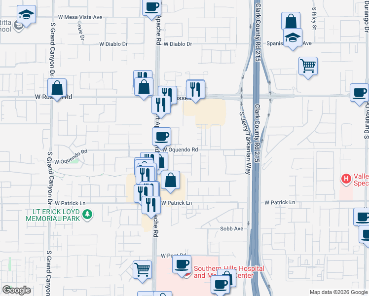 map of restaurants, bars, coffee shops, grocery stores, and more near 9292 West Oquendo Road in Las Vegas