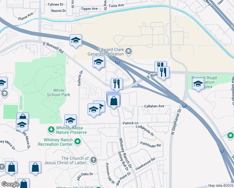 map of restaurants, bars, coffee shops, grocery stores, and more near 1080 Whitney Ranch Drive in Henderson
