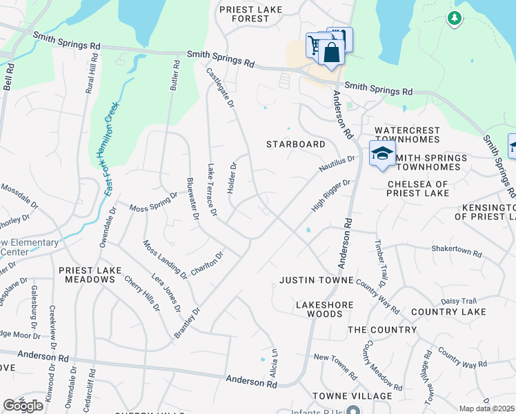 map of restaurants, bars, coffee shops, grocery stores, and more near 824 Lake Terrace Drive in Nashville