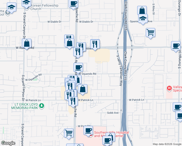 map of restaurants, bars, coffee shops, grocery stores, and more near 9282 West Oquendo Road in Las Vegas