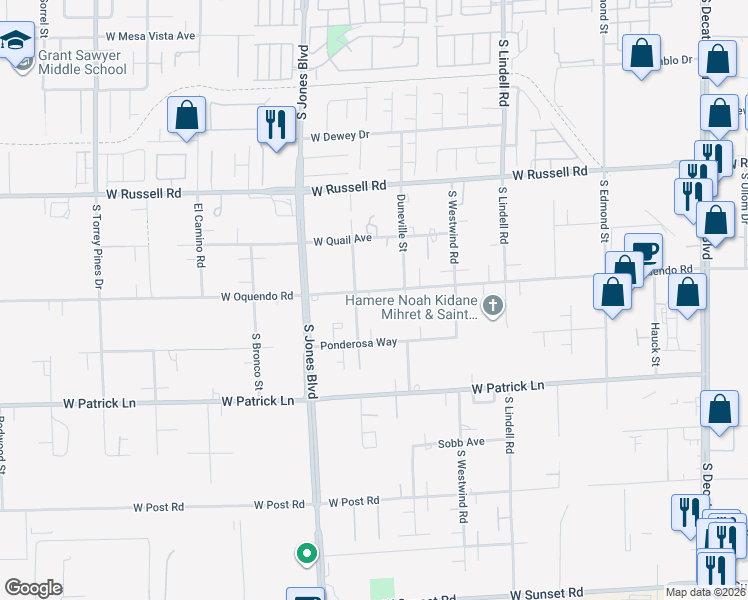map of restaurants, bars, coffee shops, grocery stores, and more near 5920 Ponderosa Way in Las Vegas