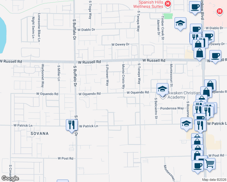 map of restaurants, bars, coffee shops, grocery stores, and more near 7514 Crystal Clear Avenue in Las Vegas