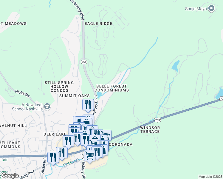 map of restaurants, bars, coffee shops, grocery stores, and more near 214 Old Hickory Boulevard in Nashville