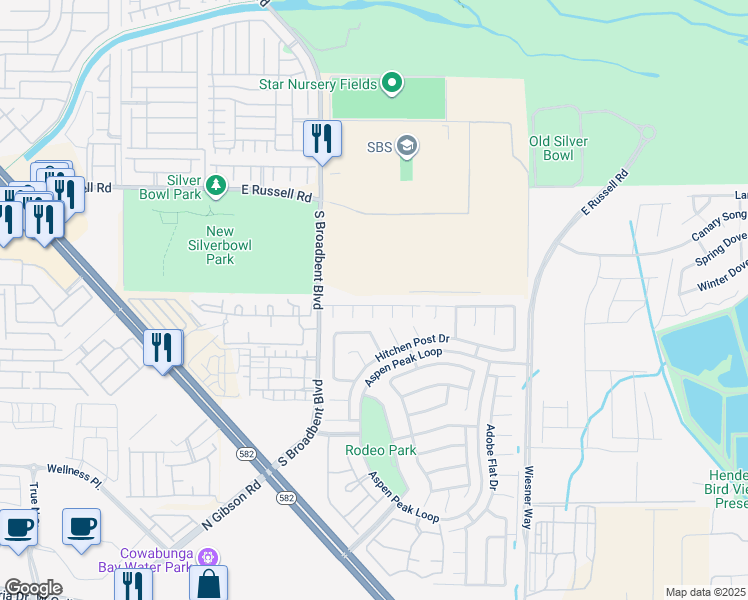map of restaurants, bars, coffee shops, grocery stores, and more near 7102 Shimmering Avenue in Henderson