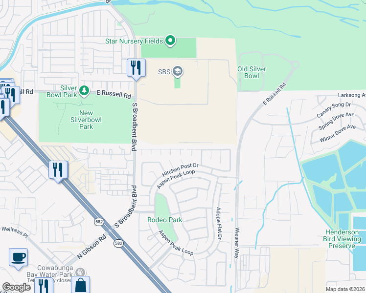 map of restaurants, bars, coffee shops, grocery stores, and more near 7192 Shimmering Avenue in Henderson