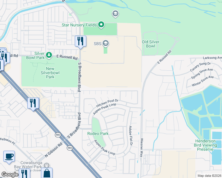 map of restaurants, bars, coffee shops, grocery stores, and more near 680 Bonanza Plain Avenue in Henderson