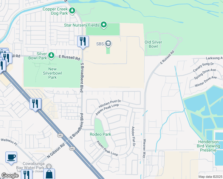 map of restaurants, bars, coffee shops, grocery stores, and more near 677 Bonanza Plain Avenue in Henderson