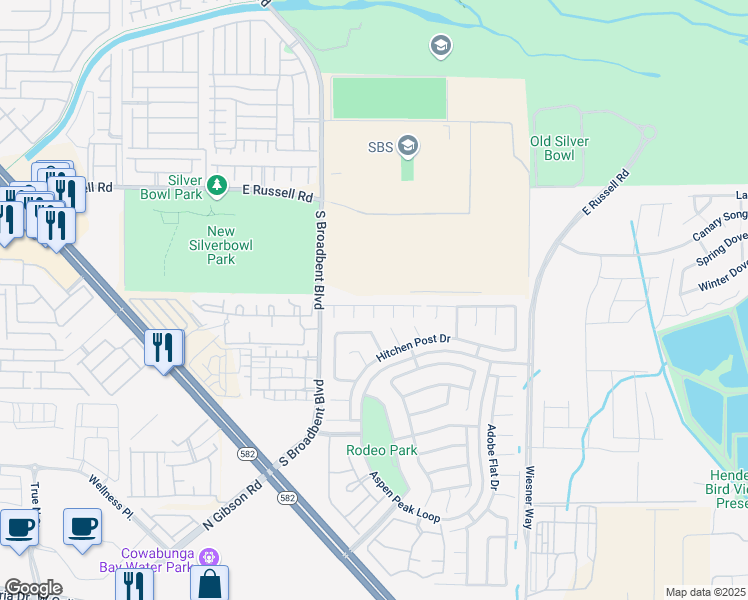 map of restaurants, bars, coffee shops, grocery stores, and more near 7102 Shimmering Avenue in Henderson