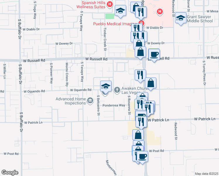 map of restaurants, bars, coffee shops, grocery stores, and more near 7175 West Oquendo Road in Las Vegas