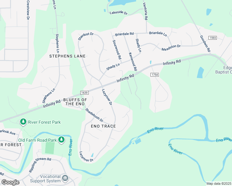 map of restaurants, bars, coffee shops, grocery stores, and more near 12 Hummingbird Lane in Durham