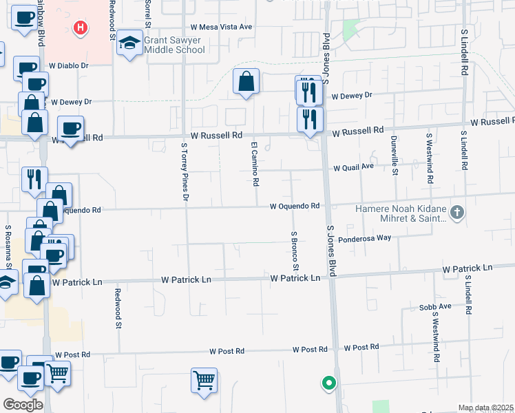 map of restaurants, bars, coffee shops, grocery stores, and more near El Camino Road in Clark County