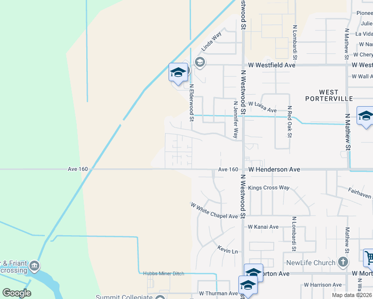 map of restaurants, bars, coffee shops, grocery stores, and more near 2500-2598 West Henderson Avenue in Porterville